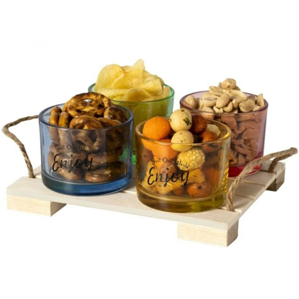 SET APERITIVO 5 PZ ANTIPASTIERA CIOTOLE IN VETRO COLORATE APERICENA FINGER FOOD - TrAdE Shop Traesio