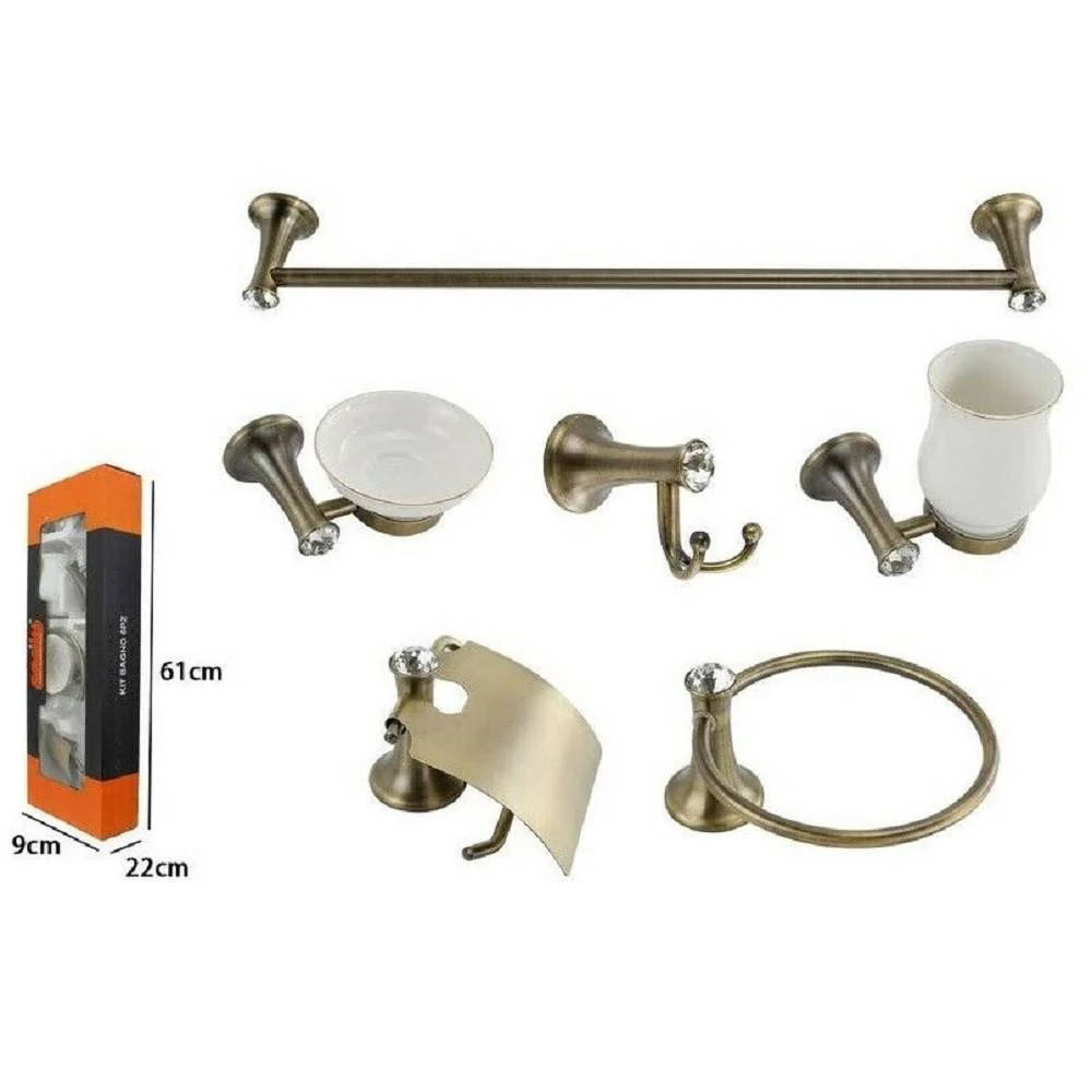 SET BAGNO 6 ACCESSORI PORTA ASCIUGAMANO ROTOLO BICCHIERE SPAZZOLINO 59237 CRISTALLI - Cleafe