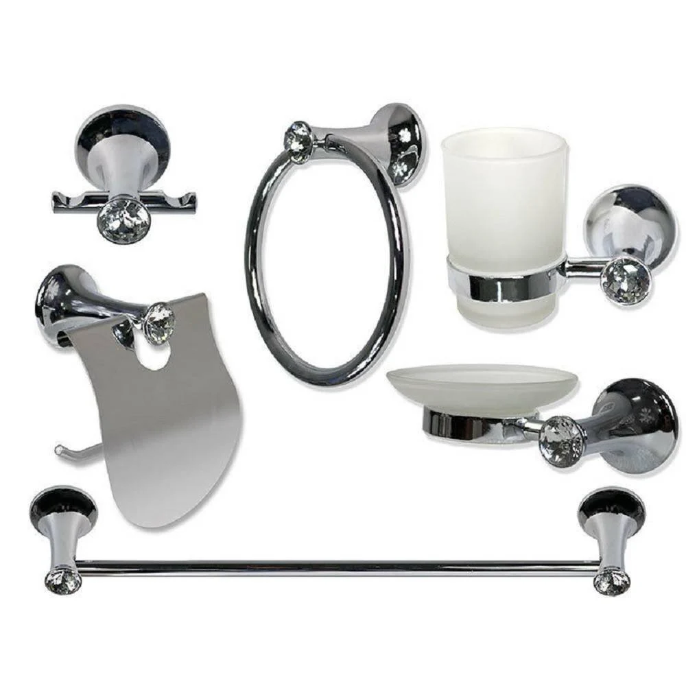 SET BAGNO 6 PZ ACCIAIO E VETRO PUNTI LUCE CRISTALLI PORTA ROTOLO SAPONETTA 52437 - Cleafe