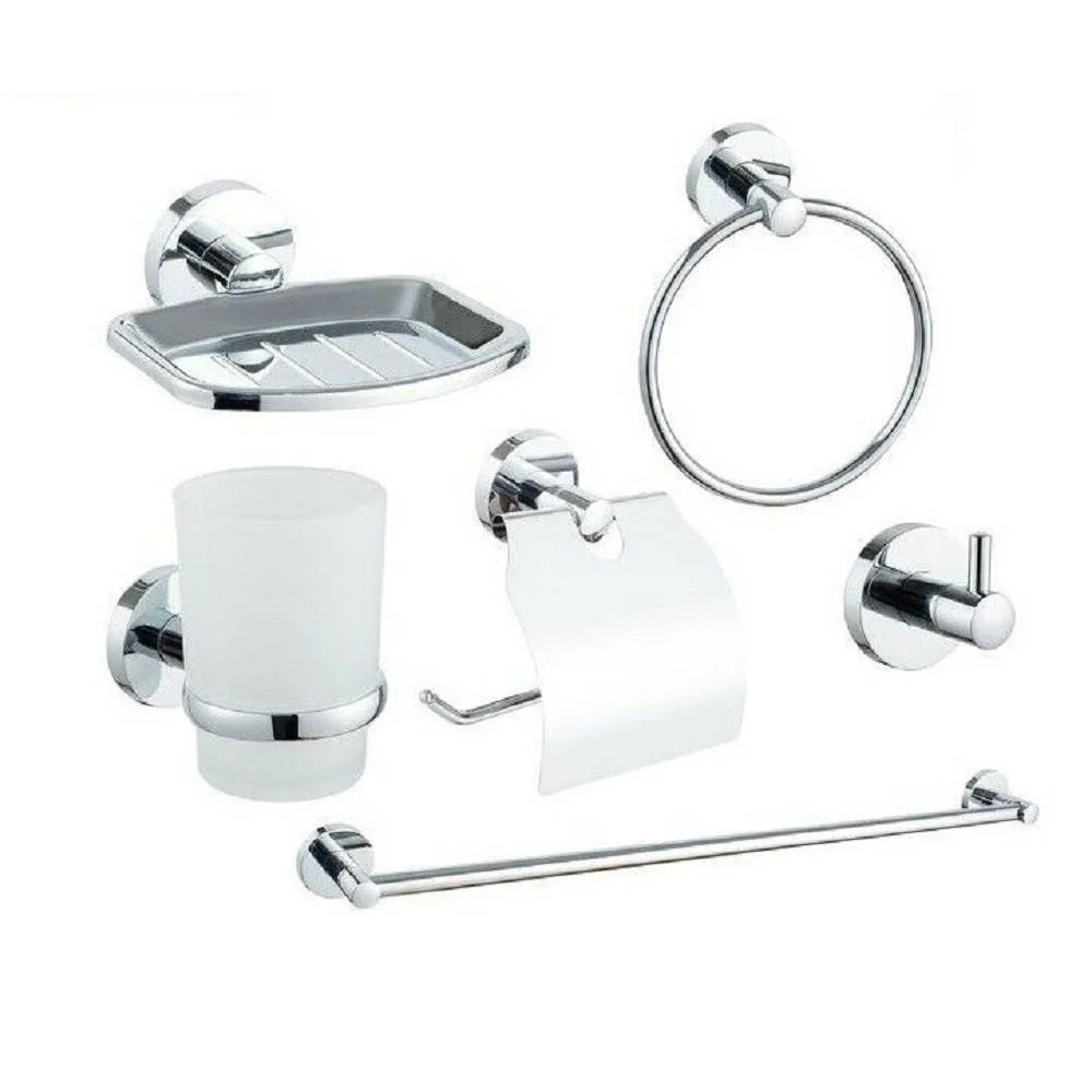 SET BAGNO 6ACCESSORI CROMATO PORTA ASCIUGAMANO ROTOLO BICCHIERE SPAZZOLINO 59682 - Cleafe