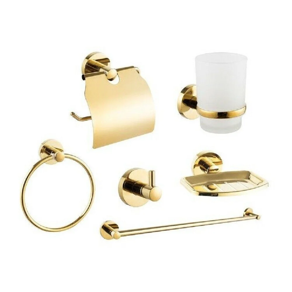 SET BAGNO 6ACCESSORI DORATO PORTA ASCIUGAMANO ROTOLO BICCHIERE SPAZZOLINO 59681A - TrAdE Shop Traesio