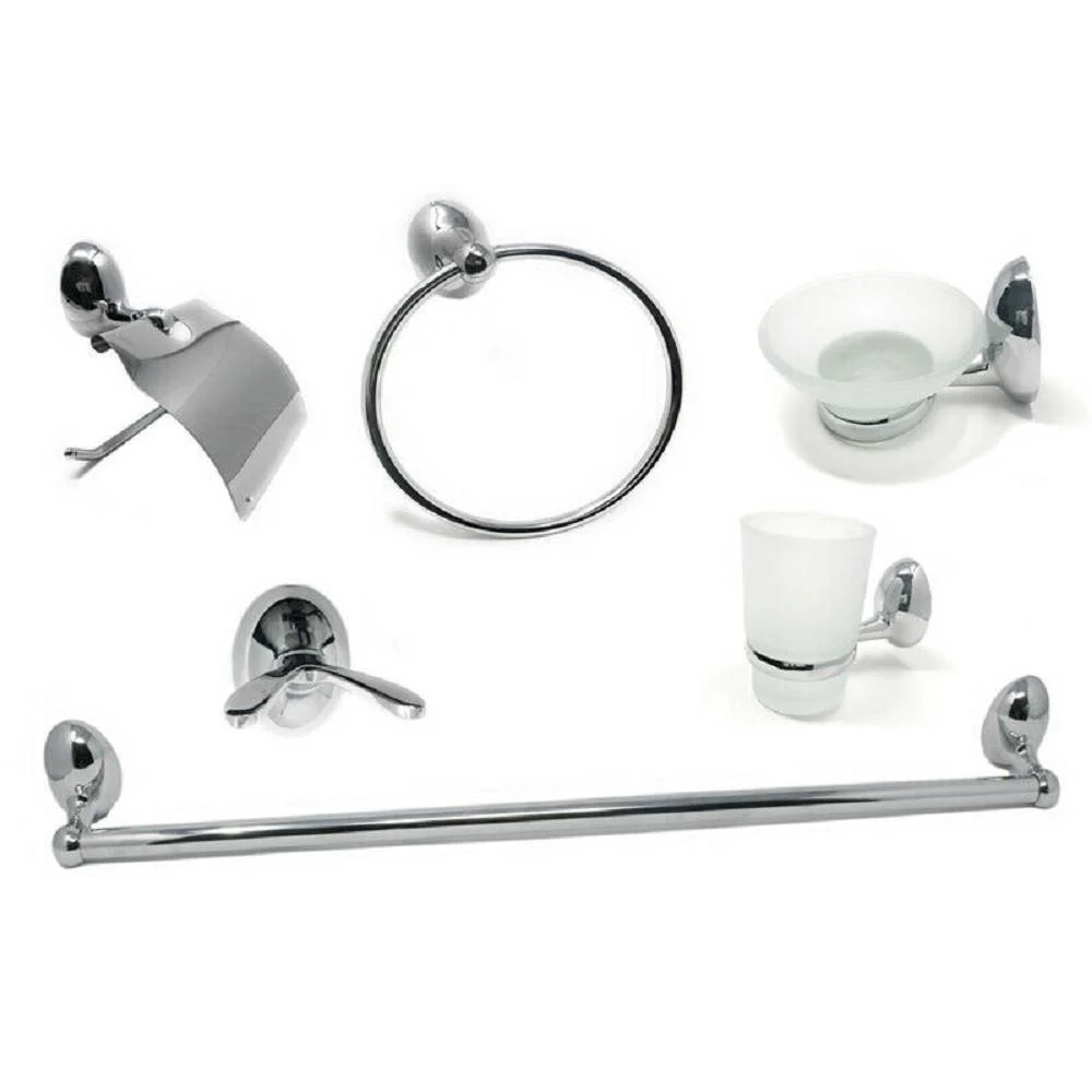 SET BAGNO MODERNO ACCIAIO CROMATO VETRO SATINATO 6PZ PORTA ROTOLO SAPONE 52918 - Cleafe