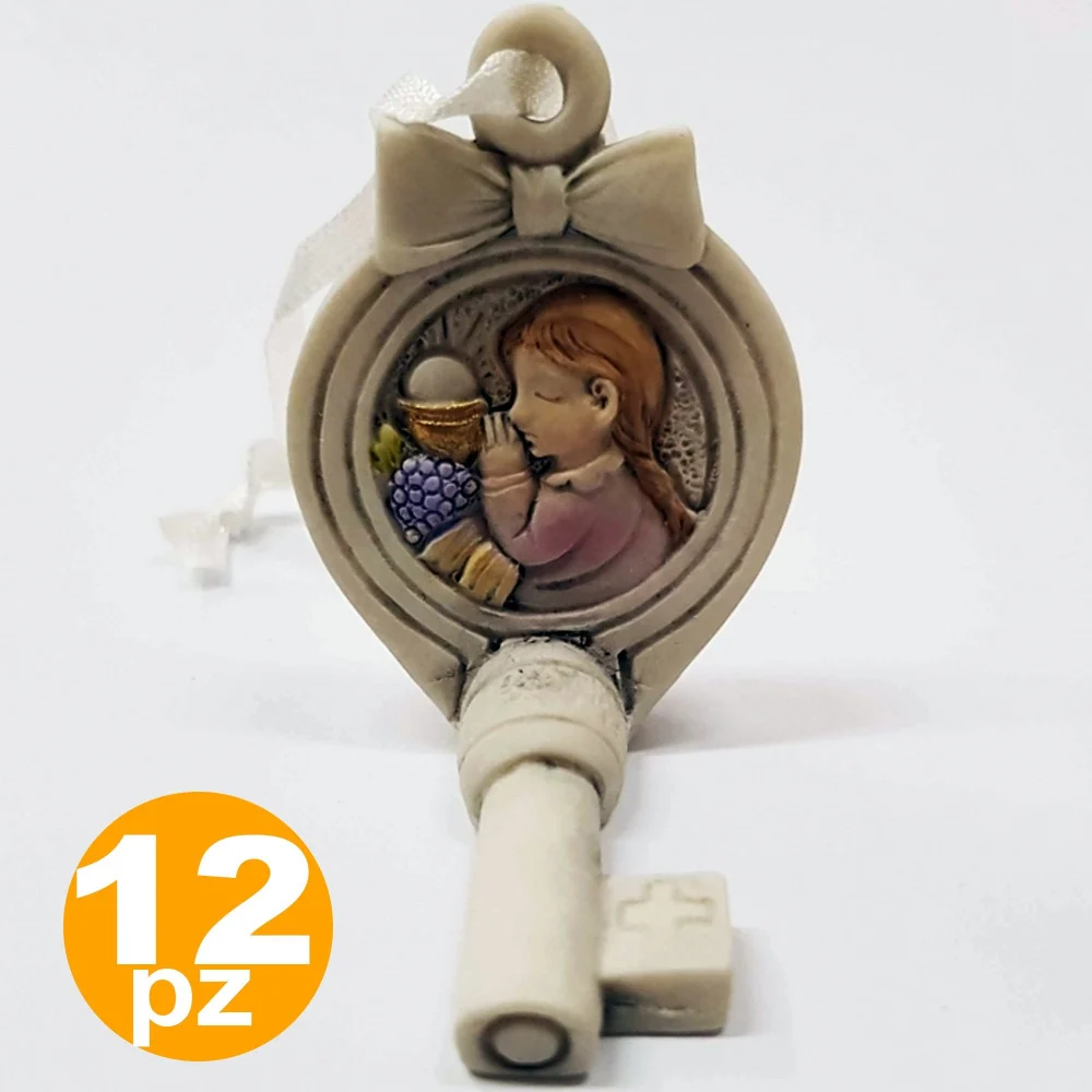 SET BOMBONIERA CHIAVE FIOCCO GANCIO COMUNIONE BAMBINA SACRA EUCARESTIA CERAMICA - TrAdE Shop Traesio