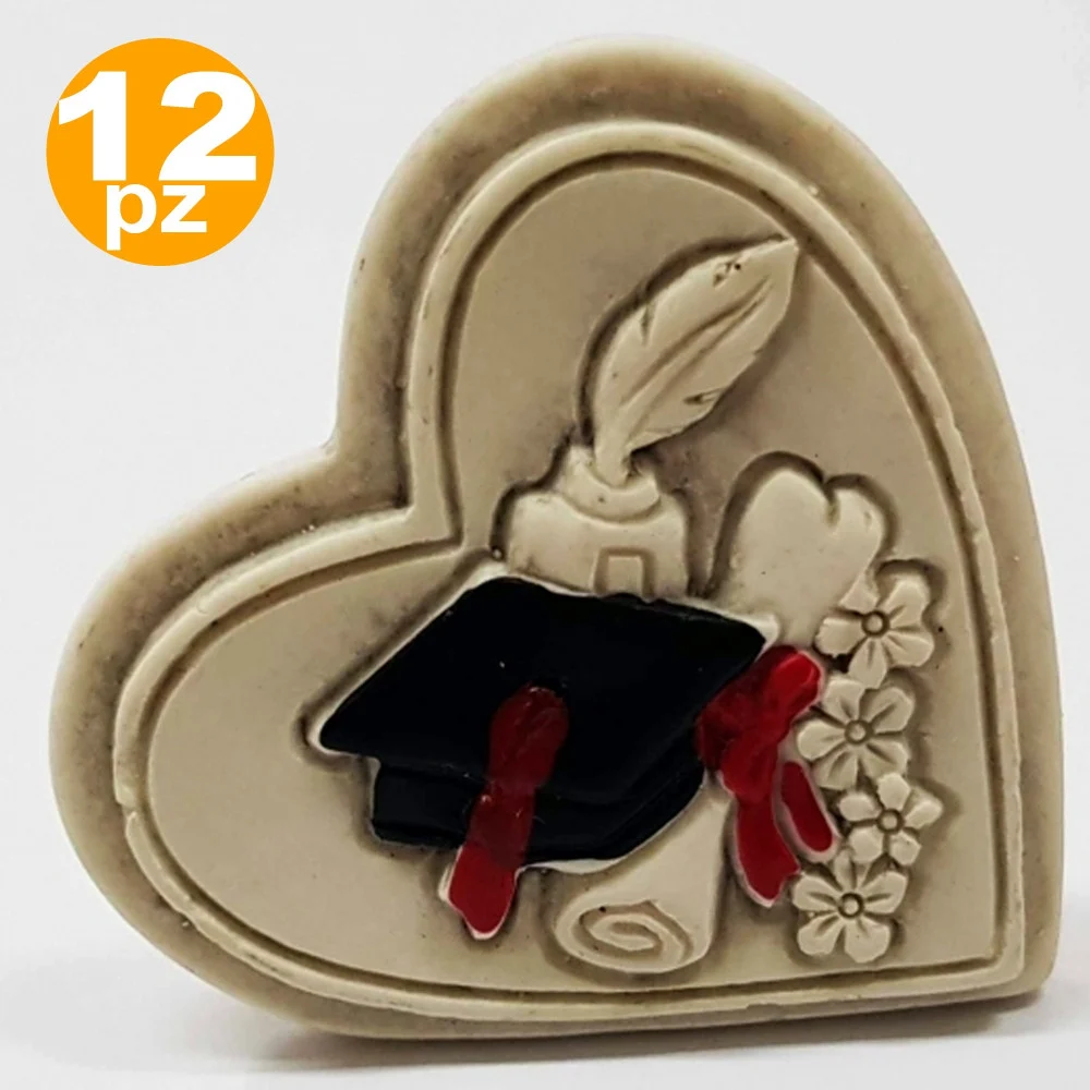 SET BOMBONIERE A CUORE PER FESTA DI LAUREA CAPPELLO PIUMA SOPRAMMOBILE APPOGGIO - TrAdE Shop Traesio