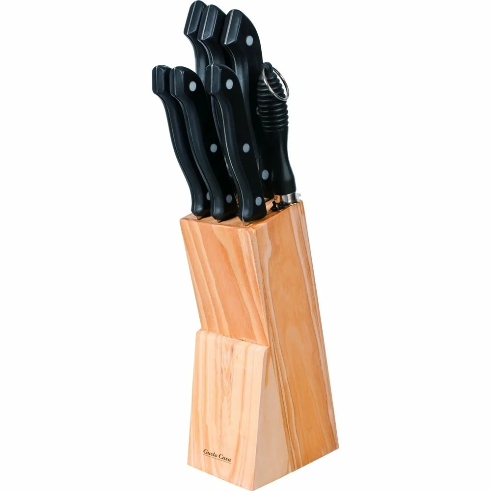 SET CEPPO COLTELLI IN ACCIAIO INOX DA CUCINA 8 PEZZI CON STAND PORTACOLTELLI IN LEGNO - TrAdE Shop Traesio