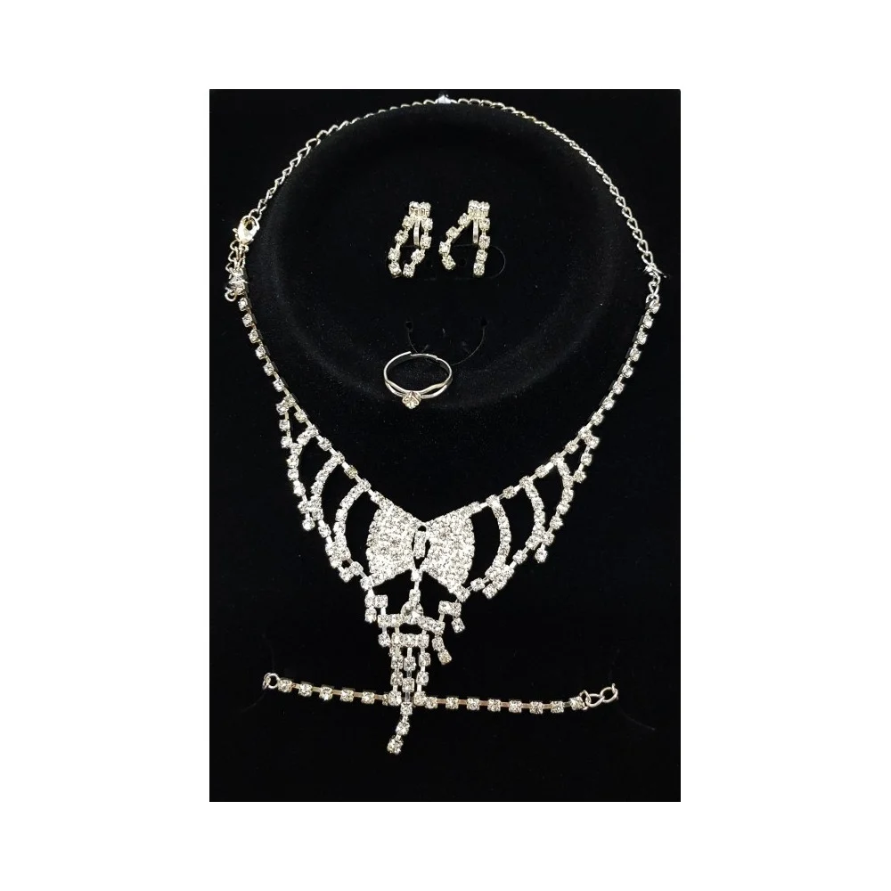 SET COMPLETO PARURE COLLANA FIOCCO ORECCHINI BRACCIALE ANELLO STRASS BIGIOTTERIA - TrAdE Shop Traesio