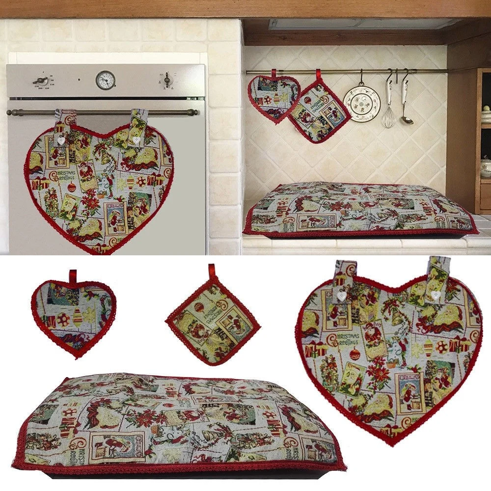 SET CUCINA TEMA NATALIZIO COMPOSTO DA: COPRI FORNO + COPRI FUOCHI + DUE PRESINE - TrAdE Shop Traesio