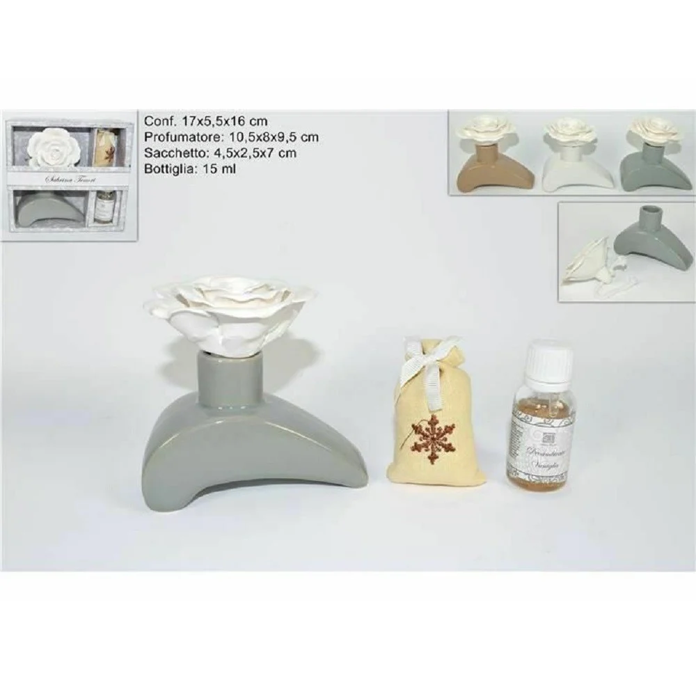SET DEOAMBIENTE VANIGLIA 15ML CON PROFUMATORE CERAMICA IDEA REGALO 3COL CA006555 - TrAdE Shop Traesio