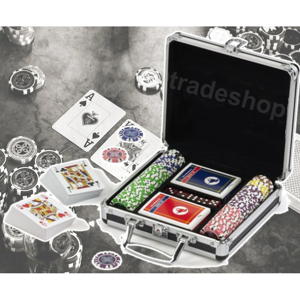 SET KIT 100 POKER FICHES CHIPS VALIGETTA CARTE GIOCO TAVOLO TEXAS HOLDEM DEALER - TrAdE Shop Traesio
