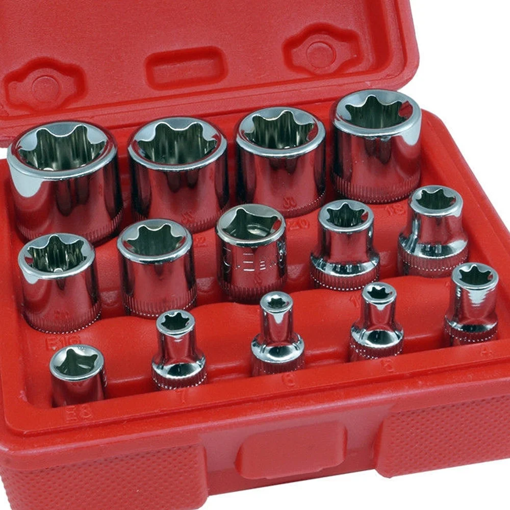 SET KIT 14 PZ CHIAVI A BUSSOLE TORX IN LEGA DA 4 A 24 MM ATTACCO 1/2" 1/4" 3/8" - Trade_Ox