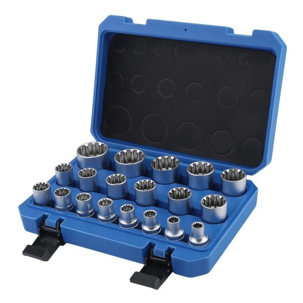 SET KIT 19 PZ CHIAVI A BUSSOLE TORX IN LEGA DA 8 A 32 MM ATTACCO 1/2" 1/4" 3/8" - TrAdE Shop Traesio