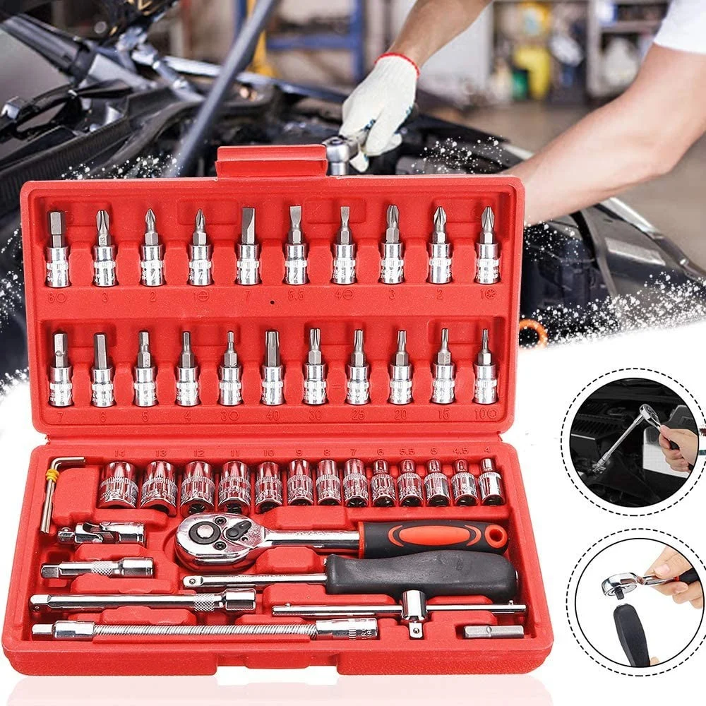 SET KIT 46 PEZZI CHIAVI A BUSSOLA CON CRICCHETTO 1/4" CACCIAVITE ESAGONALE TUBO - TrAdE Shop Traesio