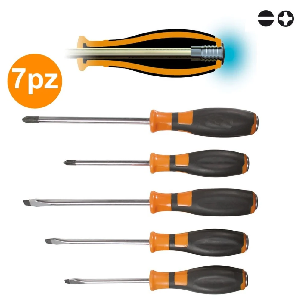 SET KIT 7 CACCIAVITI CACCIAVITE IMPATTO BATTENTE TAGLIO CROCE CROMO VANADIO - TrAdE Shop Traesio