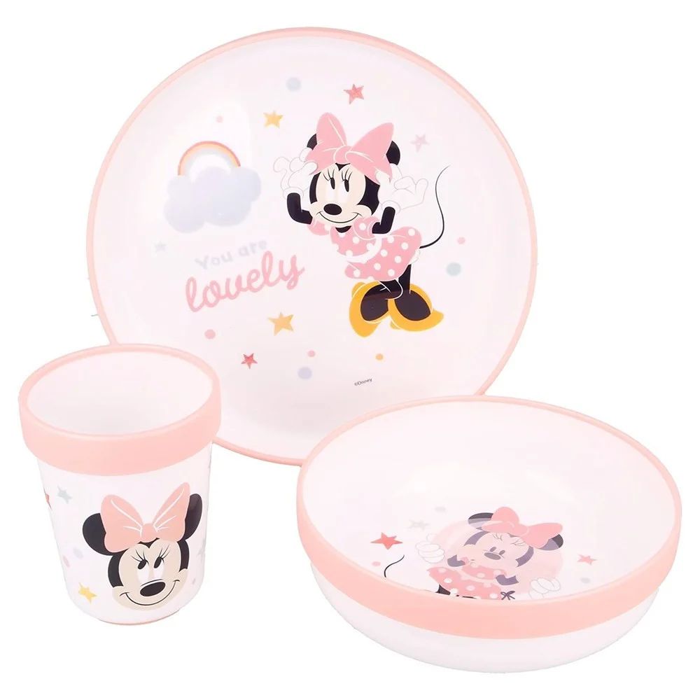SET PAPPA MINNIE MOUSE BICCHIERE PIATTI ANTISCIVOLO ROSA BAMBINI PRIMA PAPPA - TrAdE Shop Traesio
