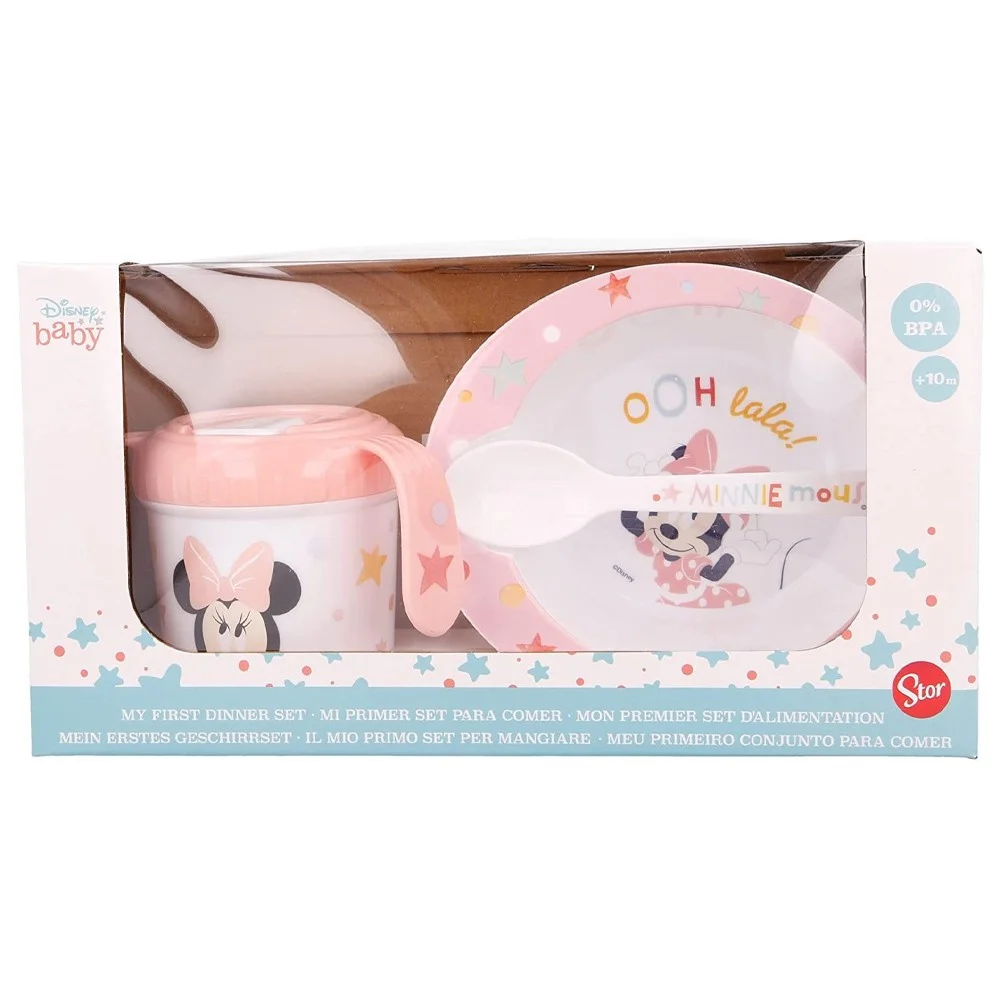 DISNEY BABY SET PAPPA 3 PEZZI MINNIE MOUSE ROSA PRIMA PAPPA PER BAMBINI ASILO - TrAdE Shop Traesio