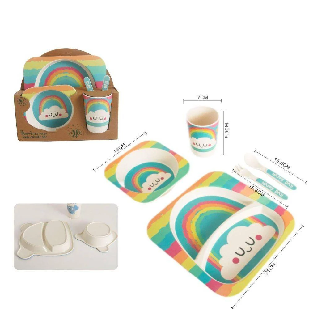 SET PAPPA PER BAMBINI CON 2 PIATTI 1 BICCHIERE E POSATE IN MATERIALE ECO BAMBOO - TrAdE Shop Traesio