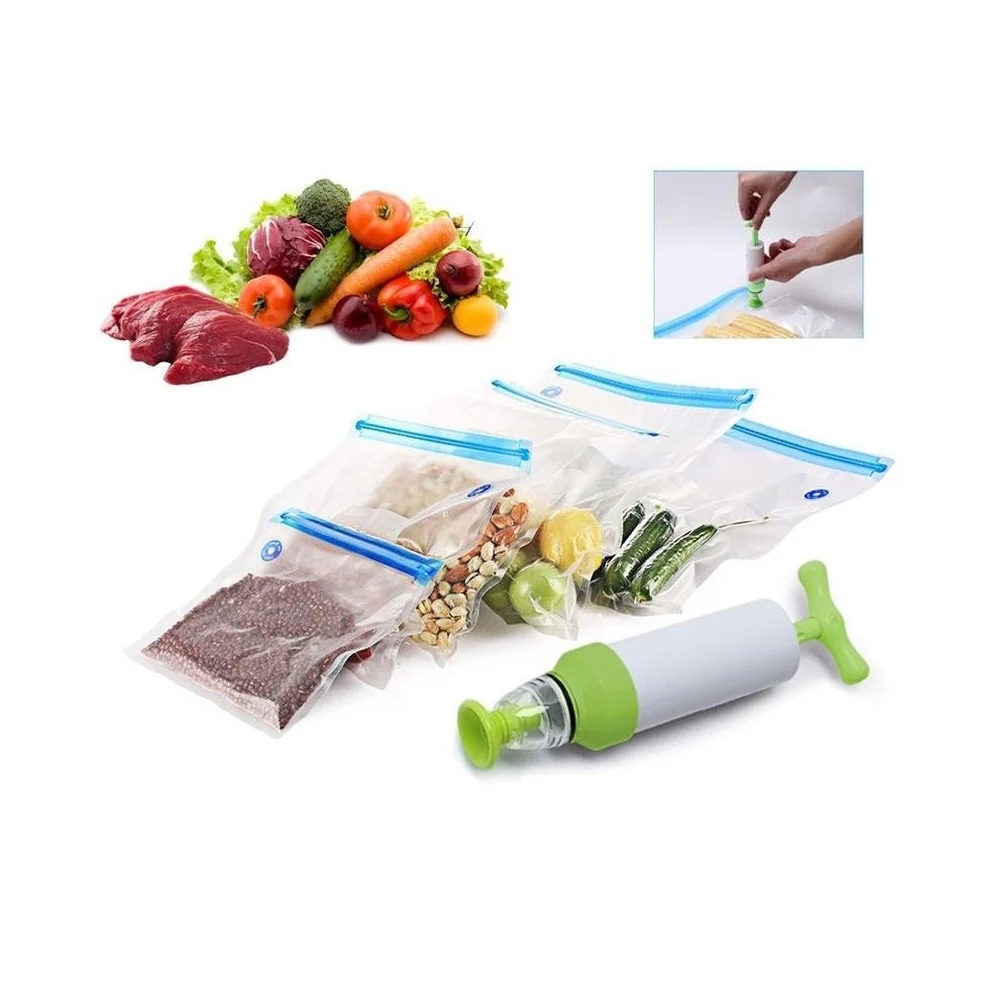 SET SACCHETTI ZIP SOTTOVUOTO CON POMPA A MANO 2 CLIP CHIUDI BUSTE SIGILLA CHIUDI - TrAdE Shop Traesio