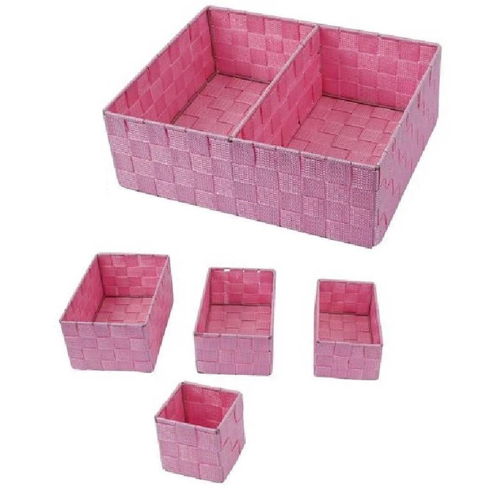 SET SCATOLE IN TESSUTO PORTA OGGETTI ORGANIZER BAGNO ARMADI SCAFFALI 79083 ROSA - Cleafe