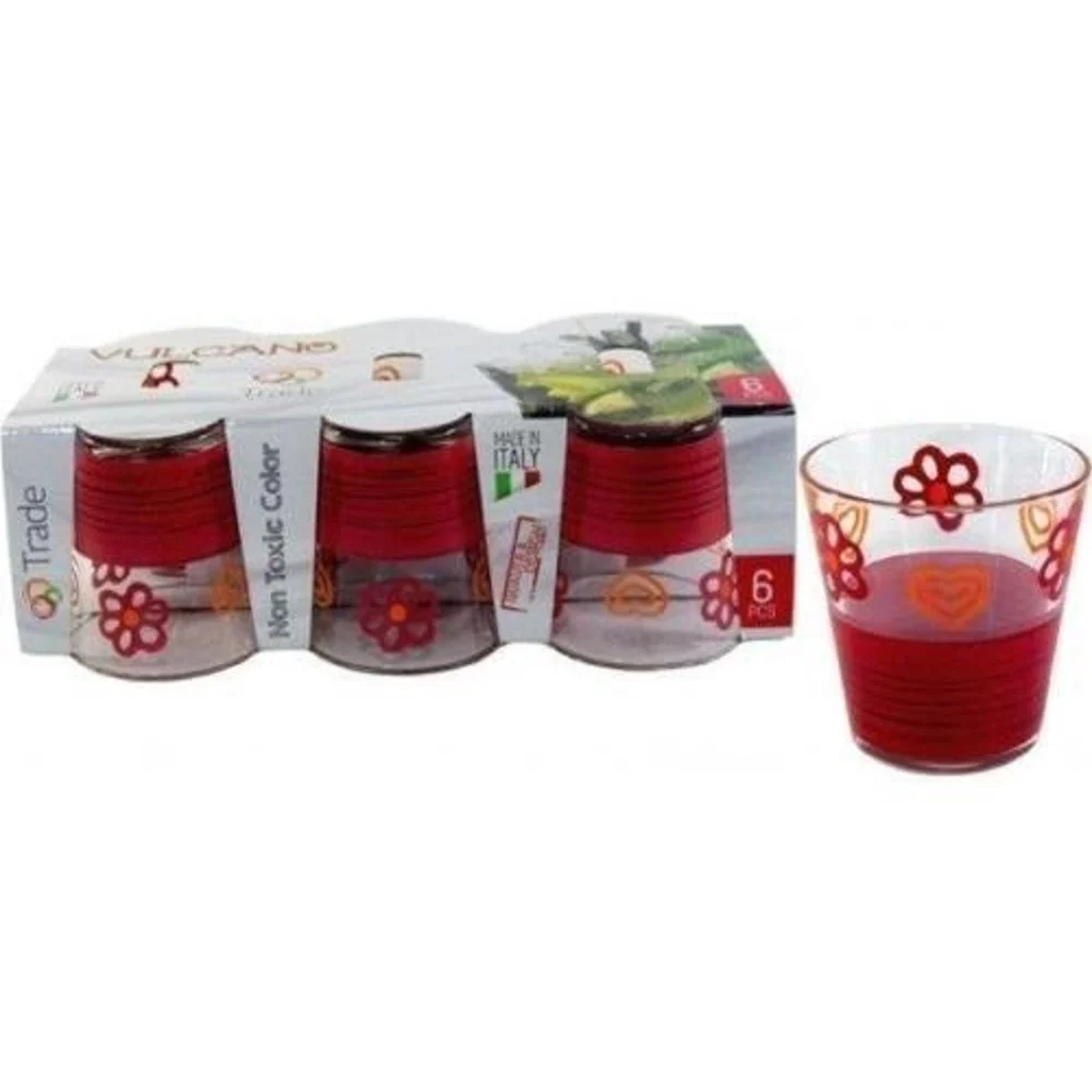 SET SERVIZIO 6 PEZZI BICCHIERI VETRO DECORATI VULCANO ROSSI - TrAdE Shop Traesio