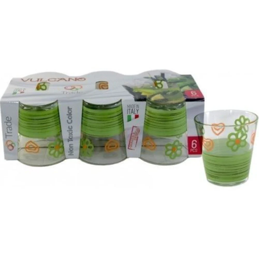 SET SERVIZIO 6 PEZZI BICCHIERI VETRO DECORATI VULCANO VERDE - TrAdE Shop Traesio