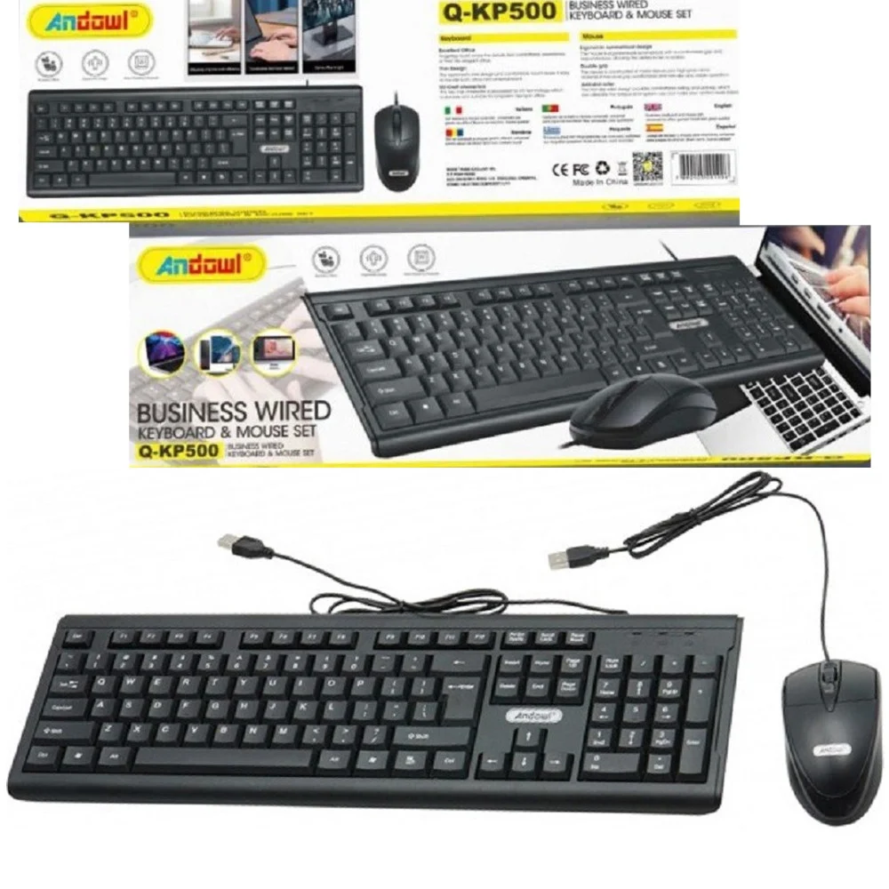 SET TASTIERA MOUSE CABLATI CAVO USB Q-KP500 LINGUA INGLESE USA PER UFFICIO CASA