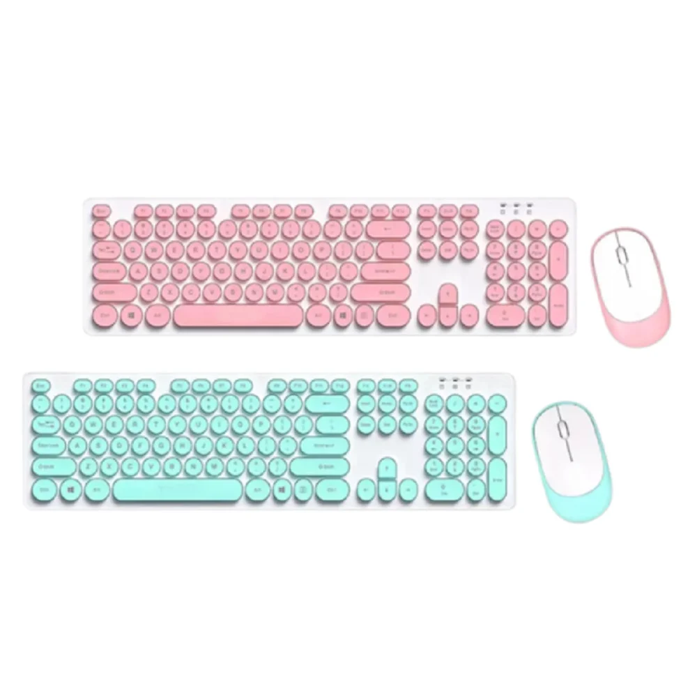 SET TASTIERA MOUSE SENZA FILI 2.4G COMBO RETRO KEYCAP ROTONDO PC LAPTOP TF770 - Andowl