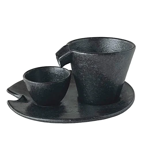 Shizuru Cold Sake Cup & Catch Set, Silver and Black, 2 oz Capacity - WAFUU JAPAN