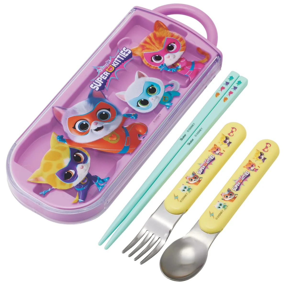 Skater Kids' Antibacterial Trio Cutlery w/ Slide Case & Name Label — Super Kitty