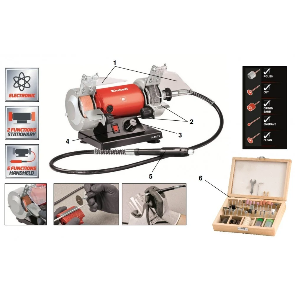 Smerigliatrice da banco con mini trapano e accessori 75mm Einhell TH-XG 75 KIT