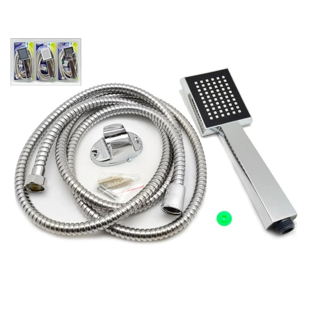 SOFFIONE DOCCIA UNIVERSALE ACCIAIO QUADRATO + TUBO FLEXI 2 MT EFFETTO PIOGGIA - TrAdE Shop Traesio