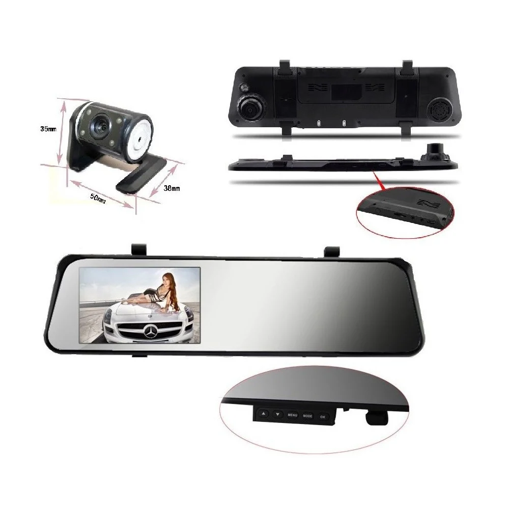 SPECCHIETTO RETROVISORE DVR TELECAMERA FULL HD 1080P 4.3 "LCD CON RETROCAMERA - TrAdE Shop Traesio