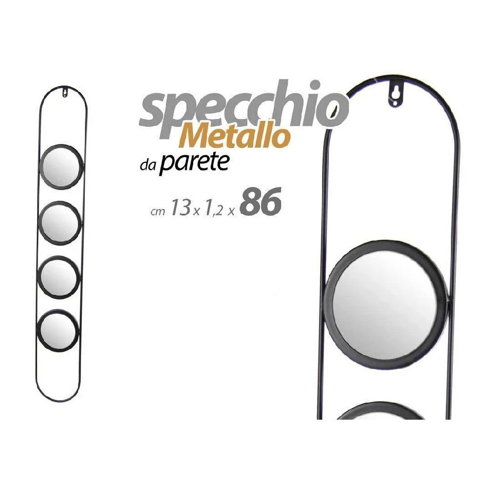 SPECCHIO PARETE METALLO 4 POSTI NERO BAGNO SALOTTO DECORATIVO 13X1,2X86CM 818851 - Kaela