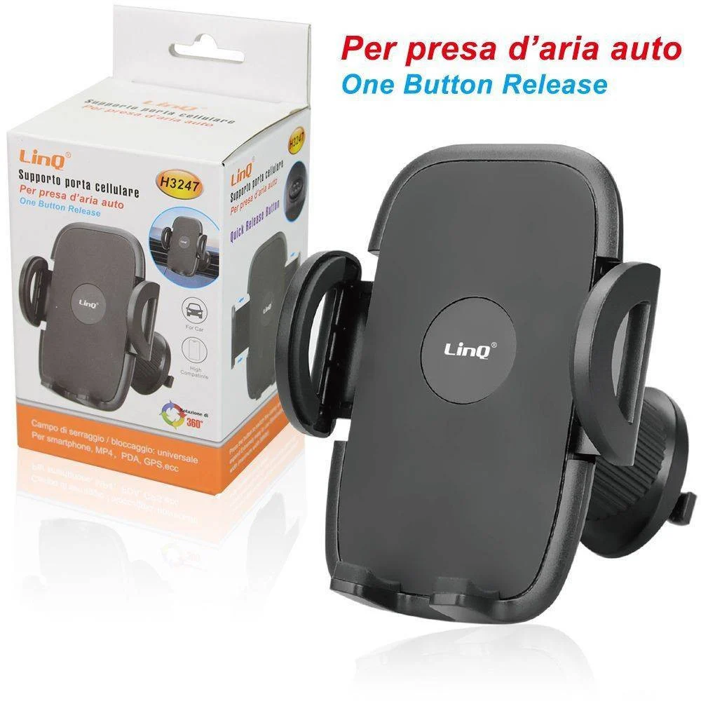 STAFFA SUPPORTO DA AUTO PORTA CELLULARI SMARTPHONE GANCIO PER PRESA D'ARIA H3247 - Linq