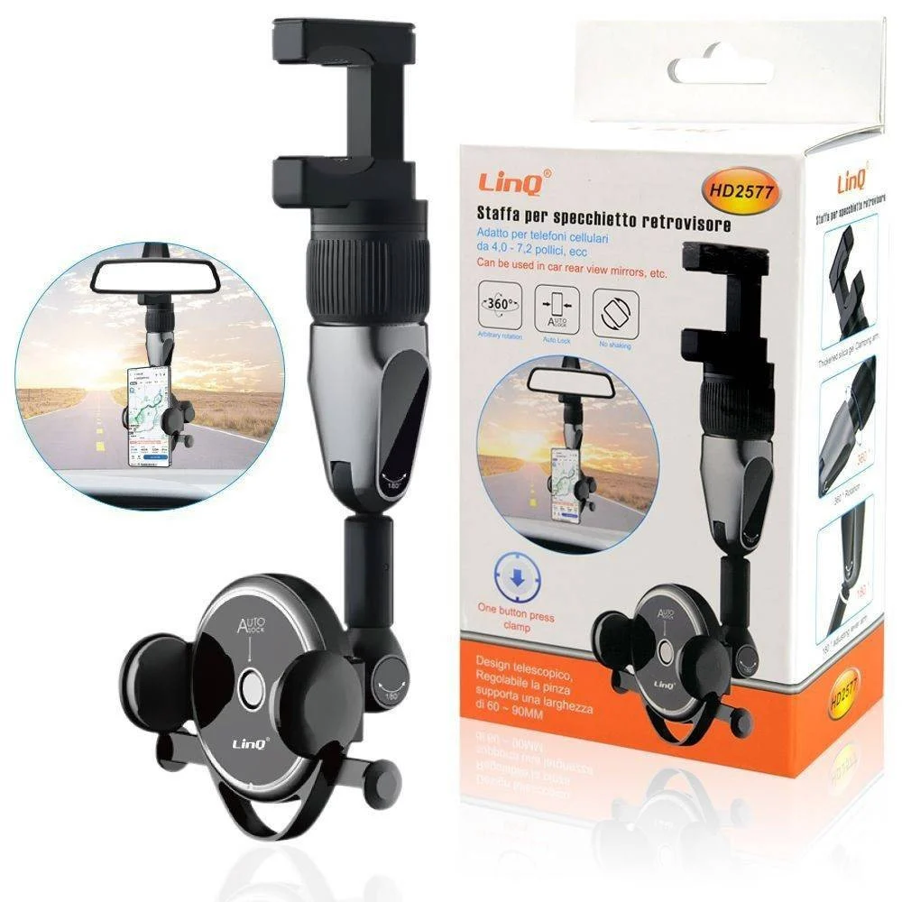 STAFFA SUPPORTO PER SPECCHIETTO RETROVISORE AUTO PER SMARTPHONE GIREVOLE HD2577 - Linq