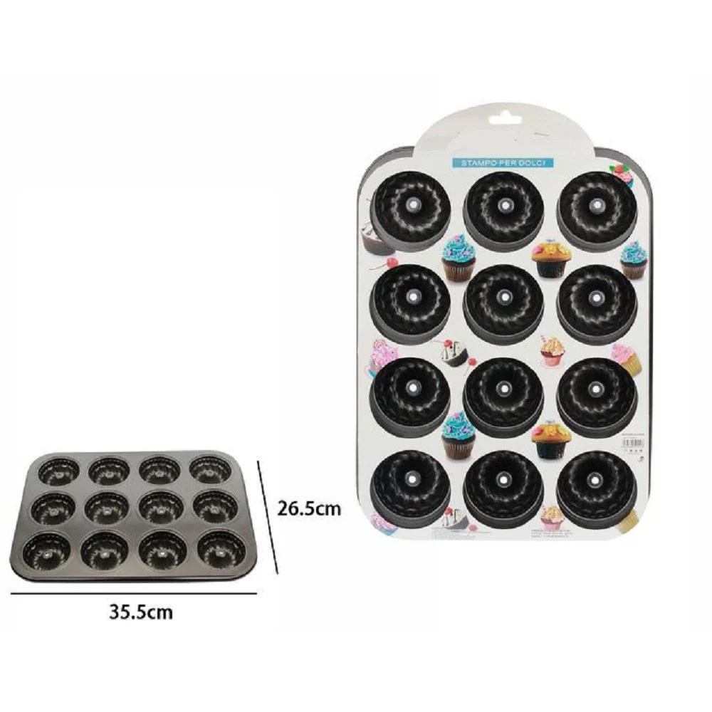 STAMPO TEGLIA VASSOIO ANTIADERENTE 12 MUFFIN CIAMBELLE CUPCAKE DOLCI BUDINO 59941 - TrAdE Shop Traesio