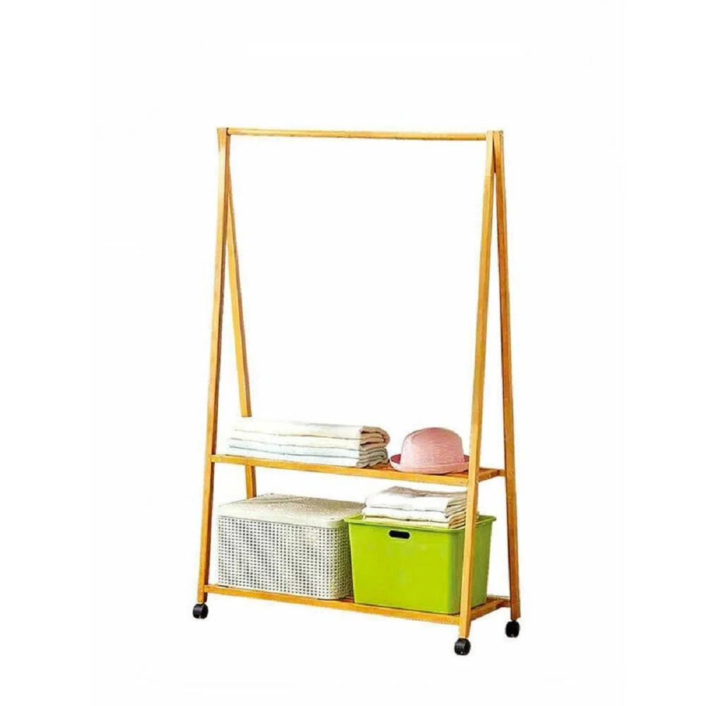 STAND APPENDIABITI IN LEGNO BAMBÙ STENDER SINGOLO MENSOLE RUOTE 90 X 150CM 70198 - TrAdE Shop Traesio