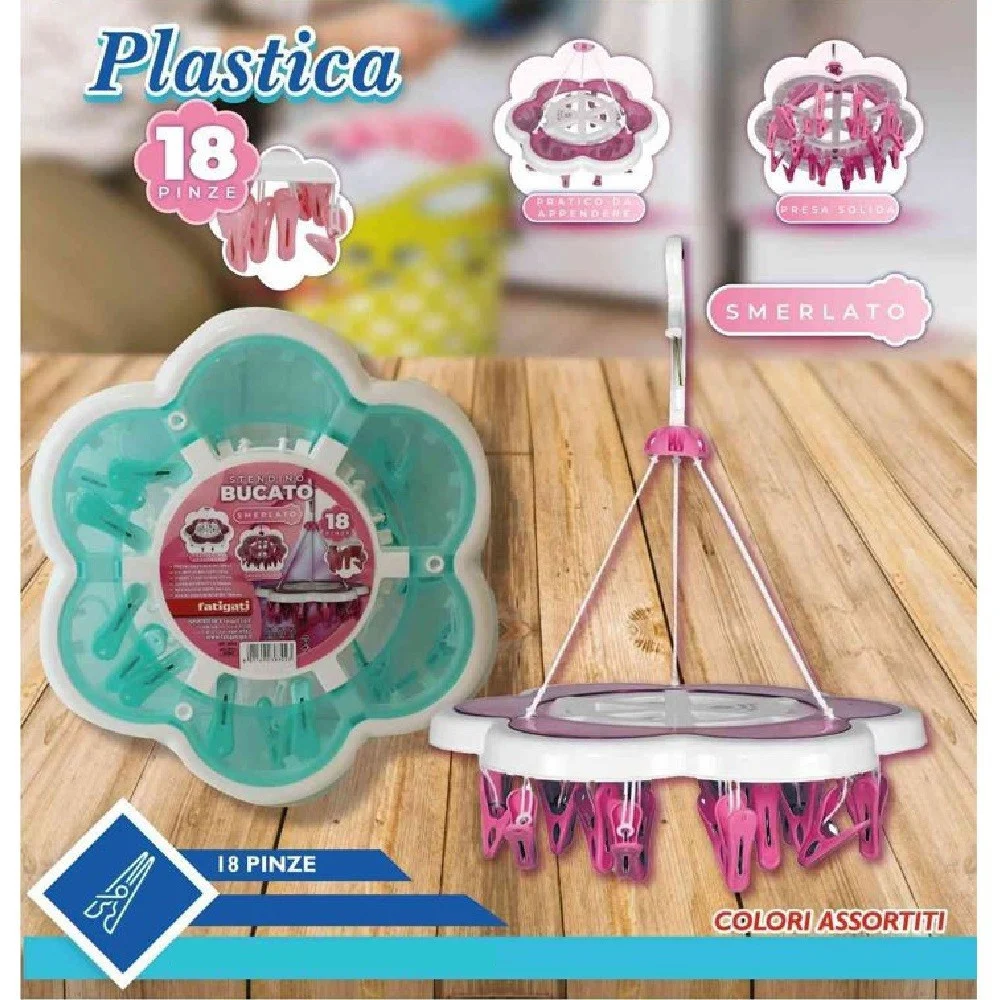 STENDIBIANCHERIA PLASTICA BUCATO 18 PINZE FORMA FIORE STENDINO BIANCHERIA 38302 - TrAdE Shop Traesio