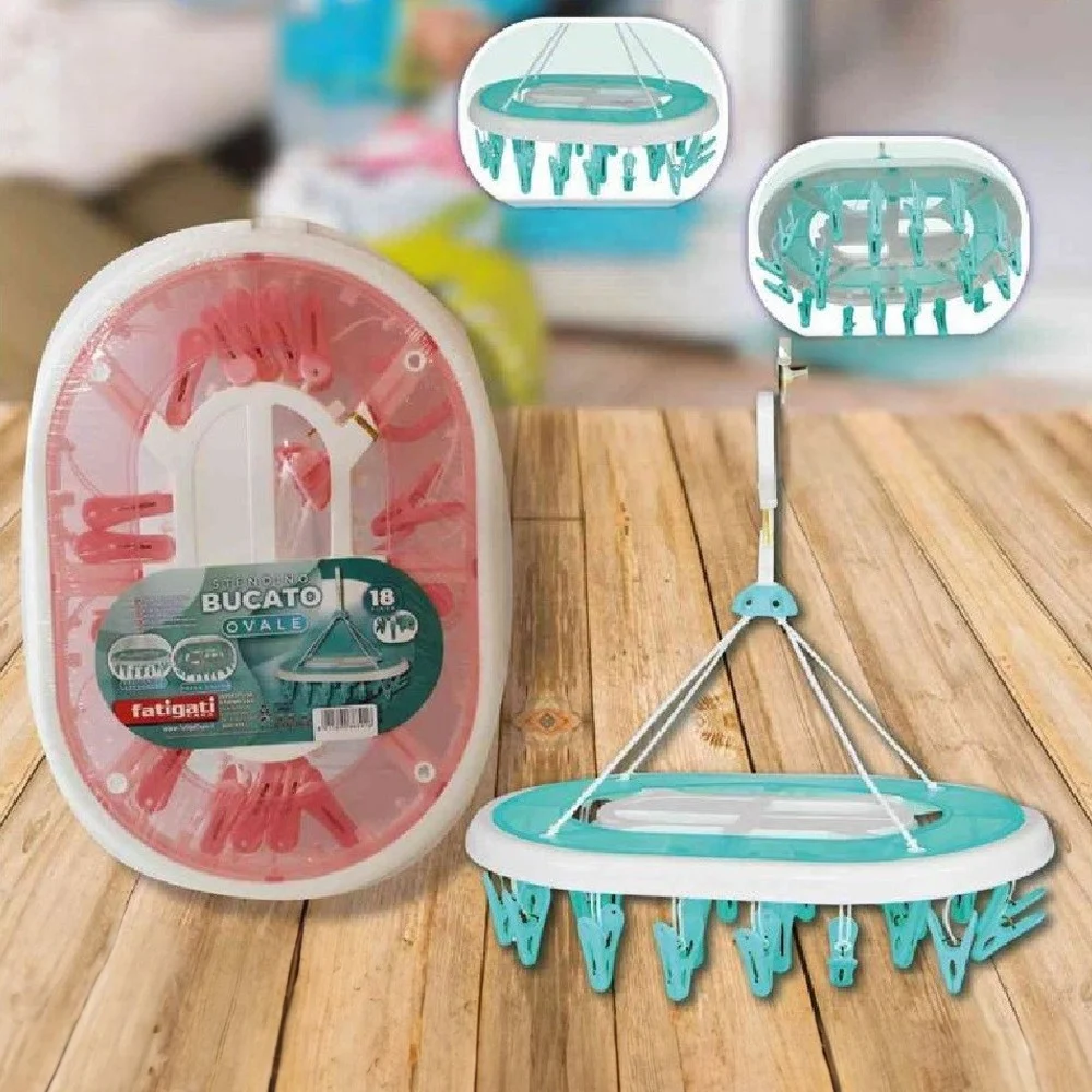 STENDINO BUCATO IN PLASTICA 18 PINZE MOLLETTE OVALE BIANCHERIA ASCIUGATURA 38301 - TrAdE Shop Traesio