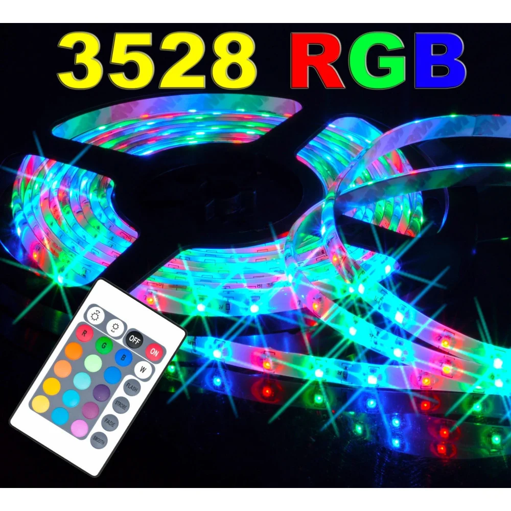 STRISCIA A LED SMD 3528 RGB IP65 5 METRI BOBINA CON ALIMENTATORE E TELECOMANDO - TrAdE Shop Traesio