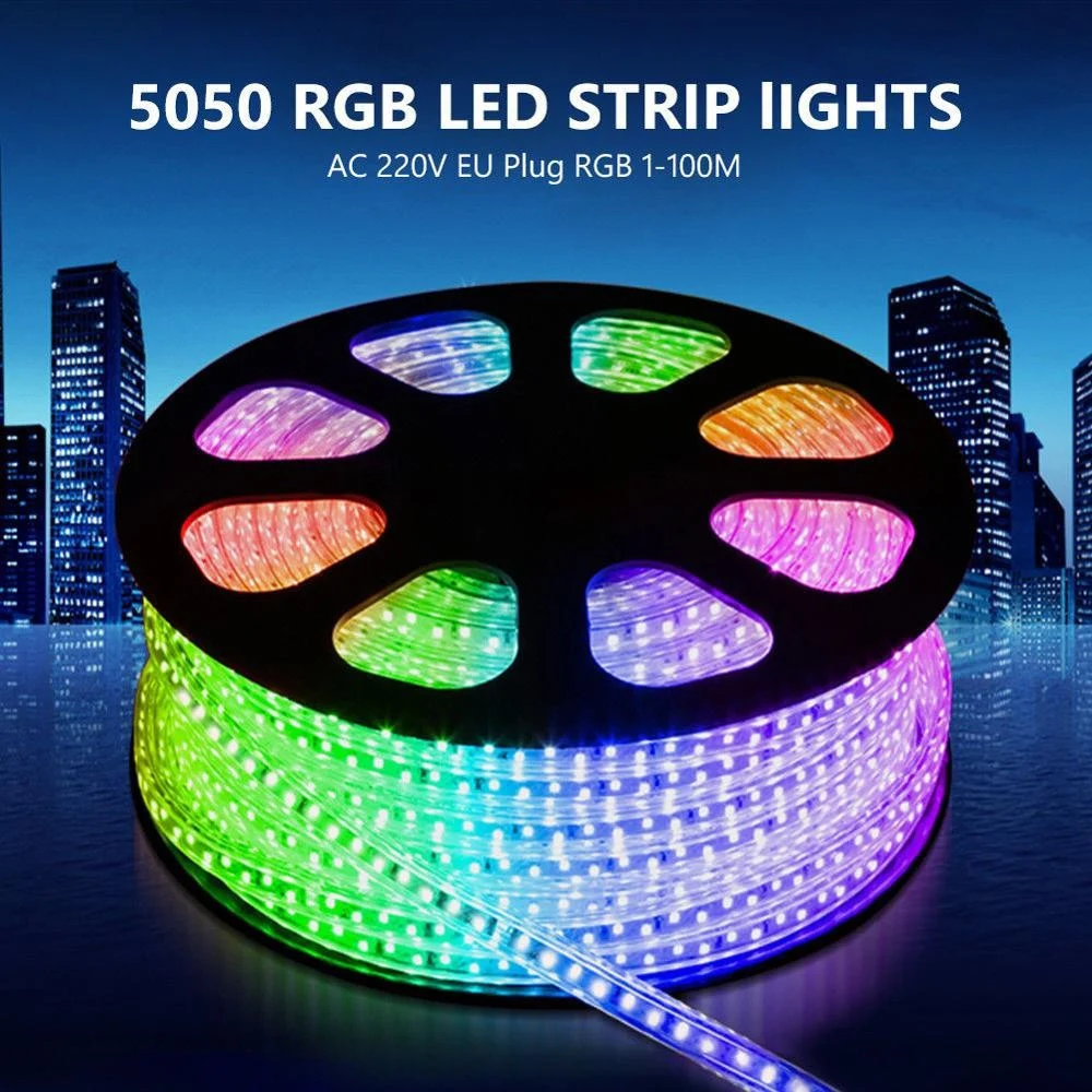STRISCIA STRIP LED BOBINA SMD 5050 RGB CON SPINA 220V TUBO PER ESTERNO DA 100 MT - TrAdE Shop Traesio