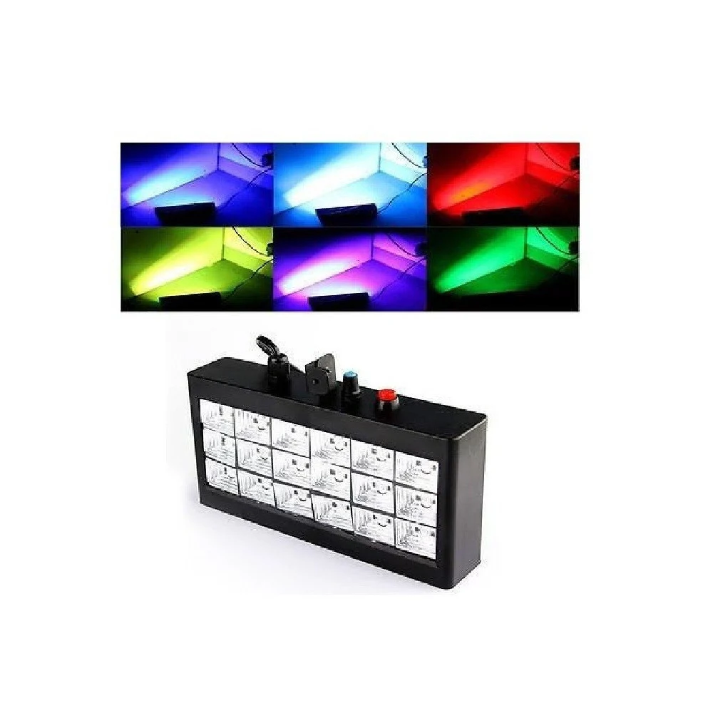 STROBO 18 LED LUCE RGB PROIETTORE FARO EFFETTO DJ CONTROLLO MUSICALE REGOLABILE - TrAdE Shop Traesio
