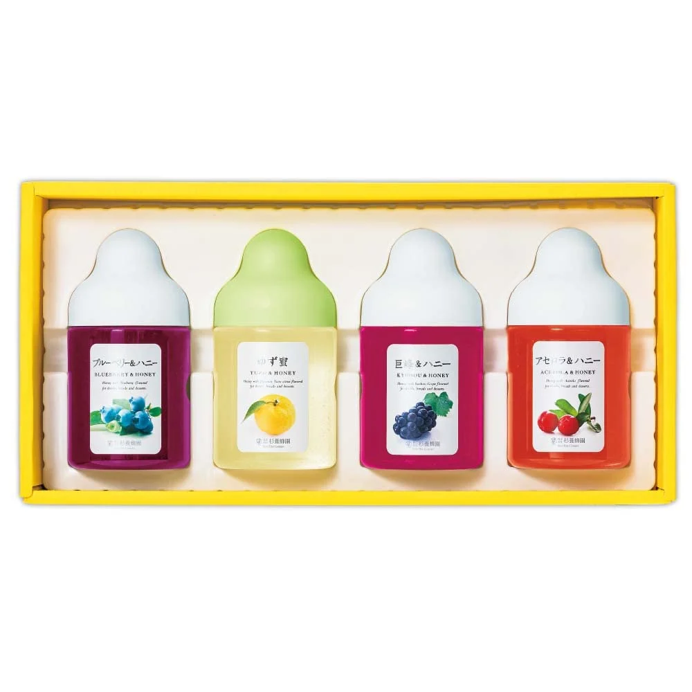 SUGI BEE GARDEN SBG Fruit Juice Honey Set: Yuzu Blueberry Acerola Kyoho Grape 4x300g