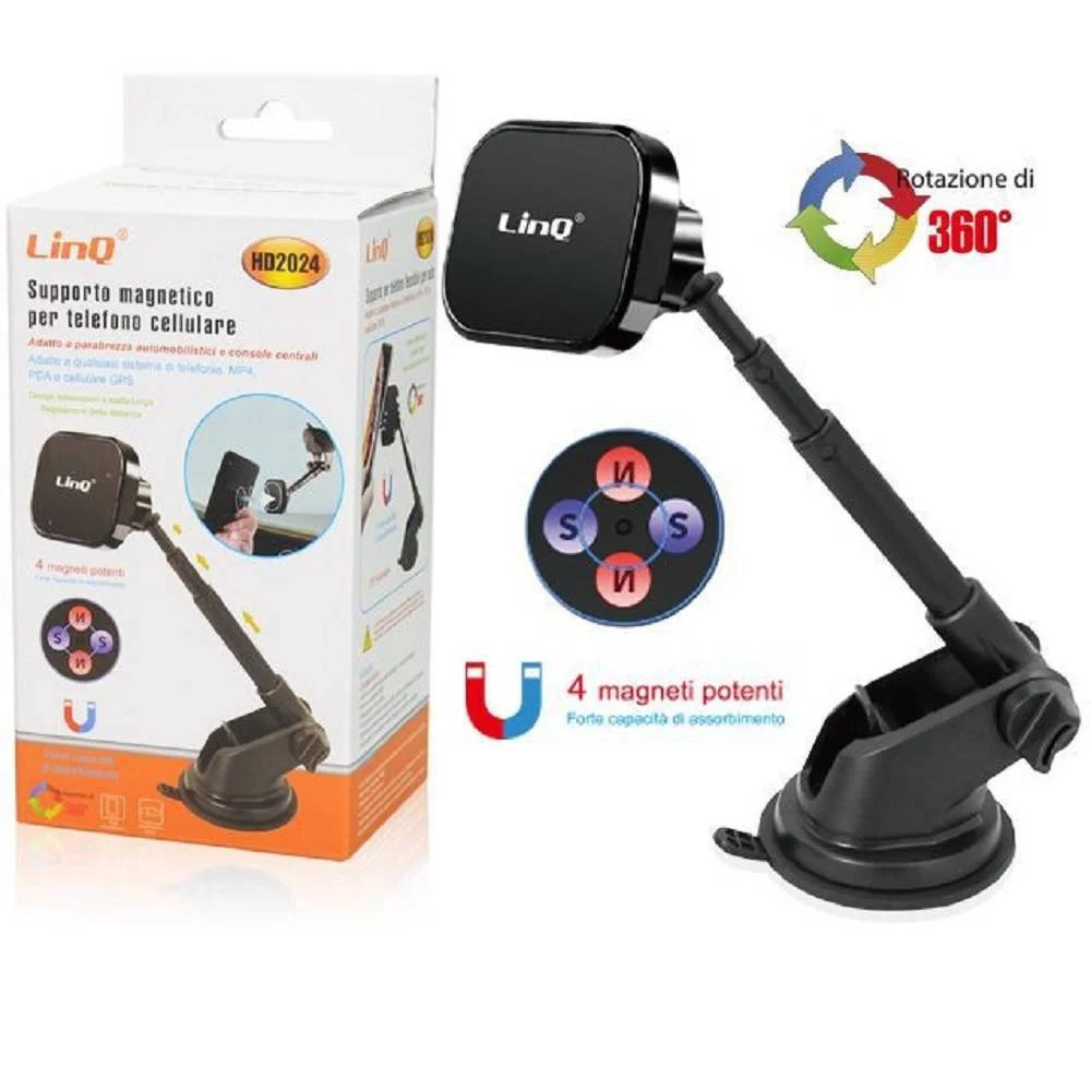SUPPORTO DA AUTO UNIVERSALE PER SMARTPHONE A VENTOSA MAGNETICO GIREVOLE HD2024 - Linq