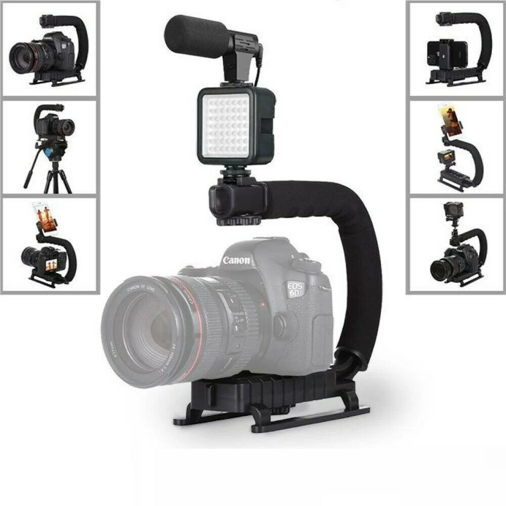 SUPPORTO STABILIZZATORE PORTATILE VIDEOCAMERA SMARTPHONE LUCE MICROFONO AY-49U