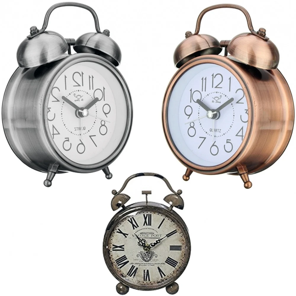 SVEGLIA ANALOGICA OROLOGIO METALLICA LUCE LED ALLARME SONORO CAMPANA STILE RETRò - TrAdE Shop Traesio