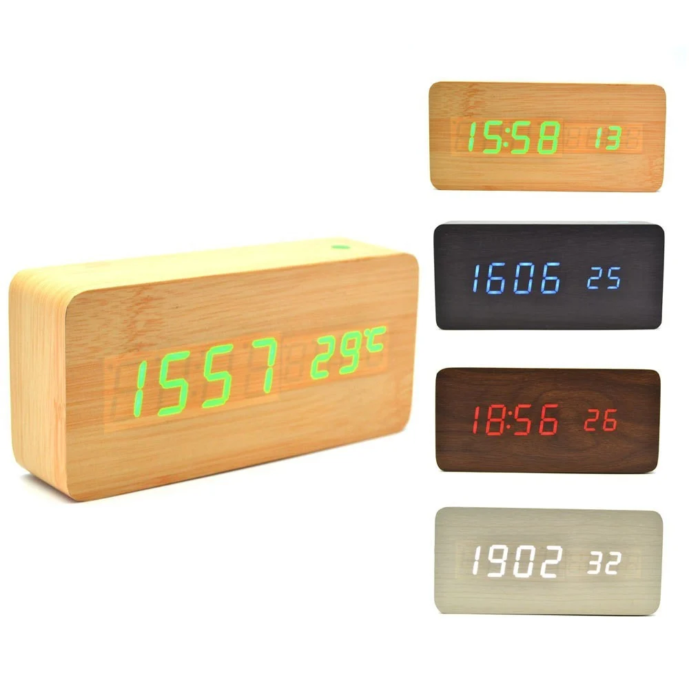 Sveglia Orologio Wooden Light LED Digital Alarm Clock Calendario Termometro - TrAdE Shop Traesio