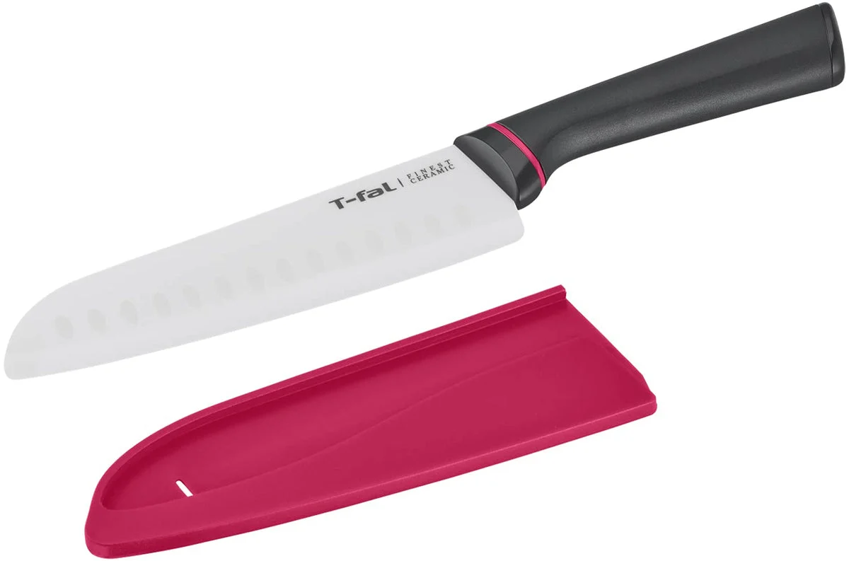 T-fal cuchillo Santoku cerámico 16.5 cm resistente a manchas y olores K17905 con funda