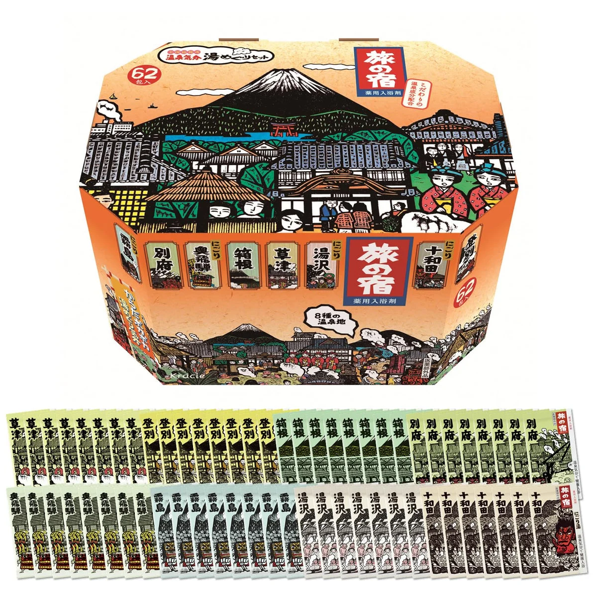 Tabi no Yado sali da bagno onsen set assortito 62 bustine, 8 tipi - WAFUU JAPAN