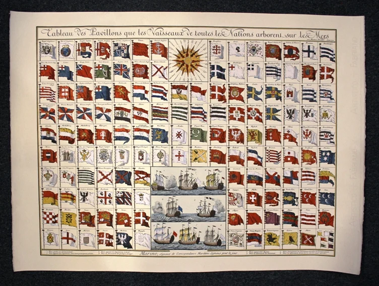 tableau des pavillons que les vaisseaux de toutes les nations arborent sur les mers - Arredamento marinaresco
