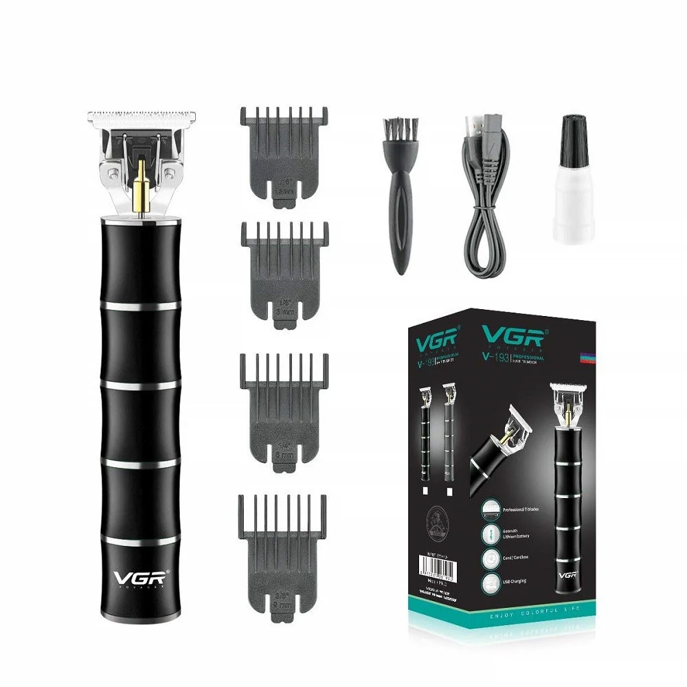 TAGLIACAPELLI BARBA T-BLADE RICARICABILE USB CORDLESS A FORMA DI BAMBÙ VGR V-193